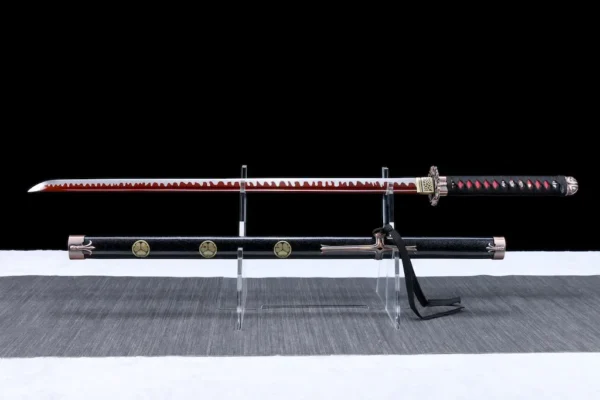 Katana – Red Tempered Manganese Steel Blade with Full Tang Tiger Tail | Samurai Damashii Edition